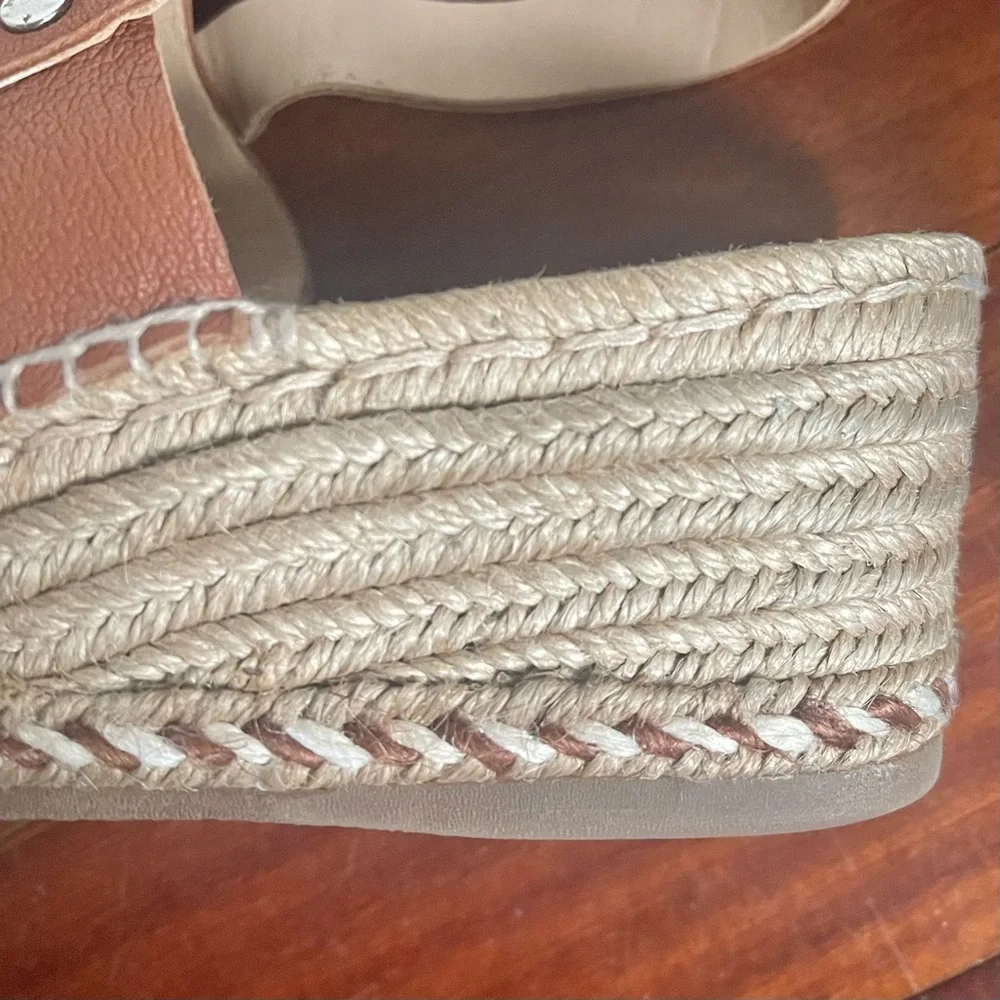 Rag & Bone Sayre Espadrille Wedge Sandals Leather Brown 6.5 37 Quiet Luxury